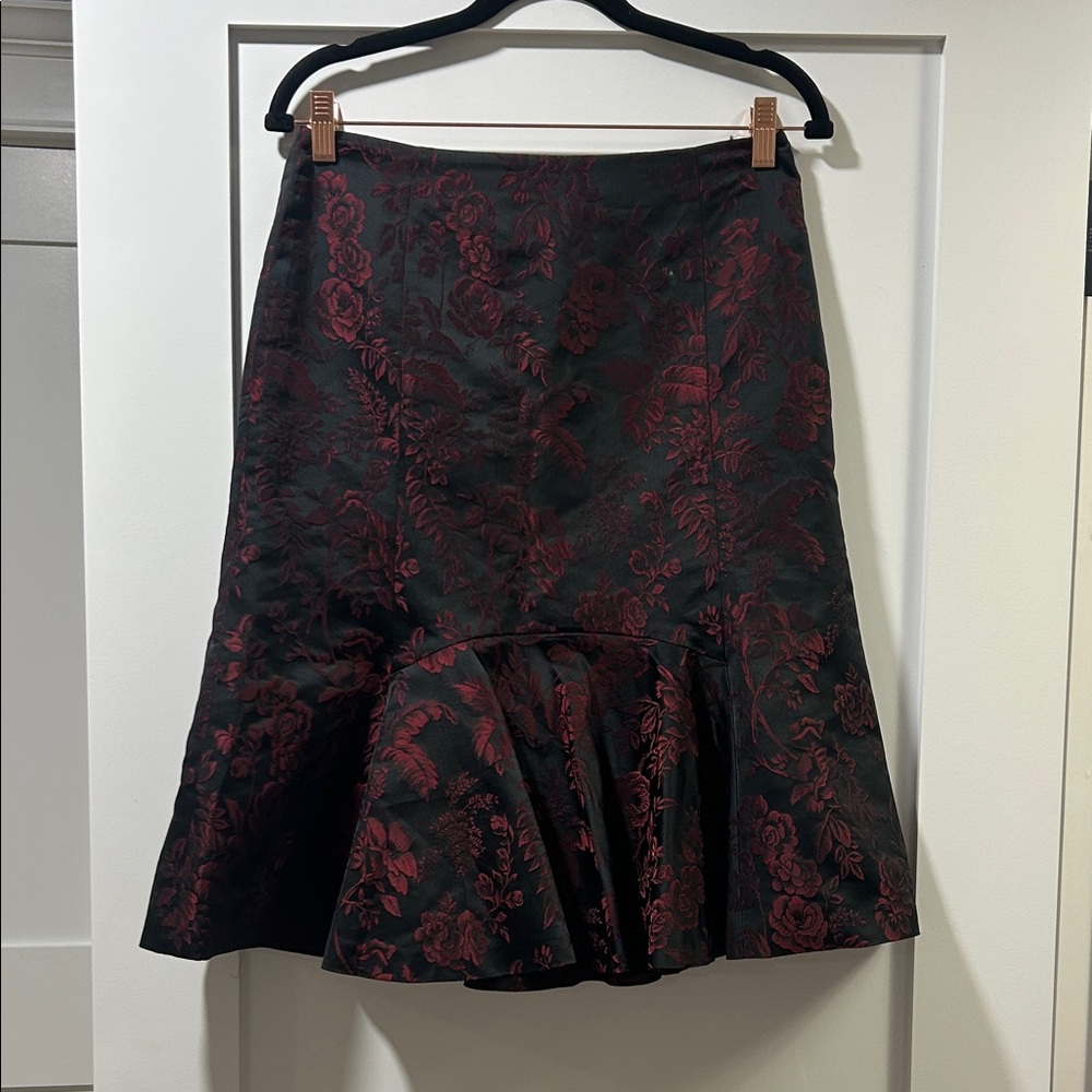 Elegant Black and Red Floral Ann Taylor Skirt